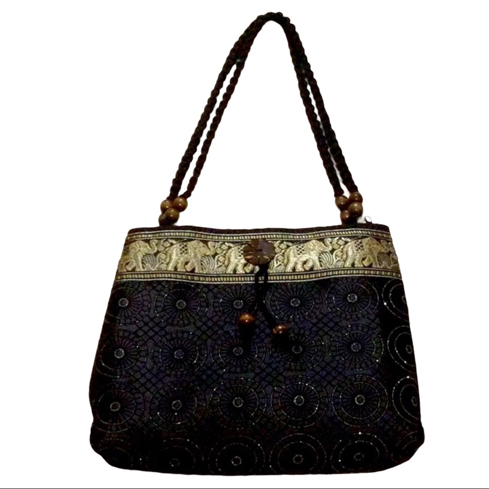 NEW Silky Fabric Tote Handbag w/ Elephant Designs